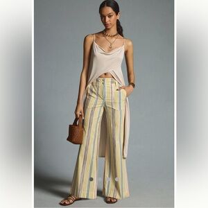 Maeve Naomi Yellow Vertical-Stripe Wide-Leg Pants